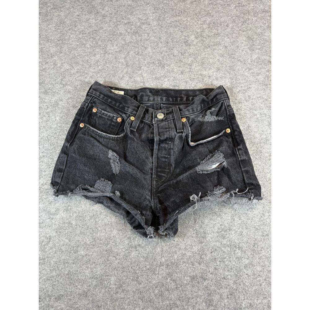 Vintage Y2K Levis 501 Denim Jorts Cut Off Shorts Womens 24 Black Button Fly